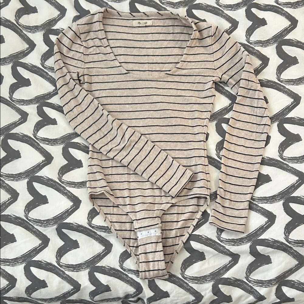 Madewell Beige and Black Striped Bodysuit